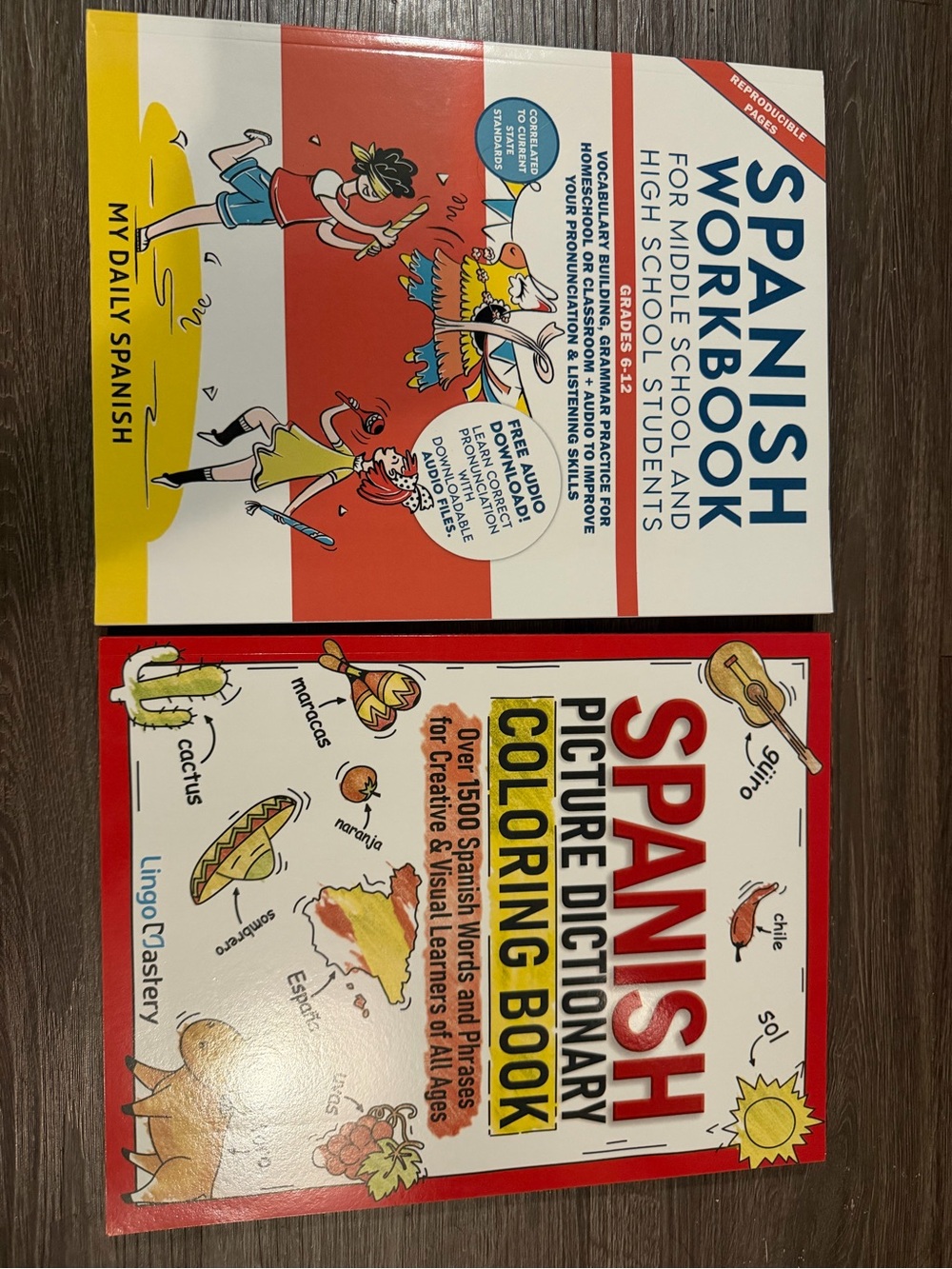SPANISH Picture Dictionary Coloring Book & Spanish Workbook - Red/White